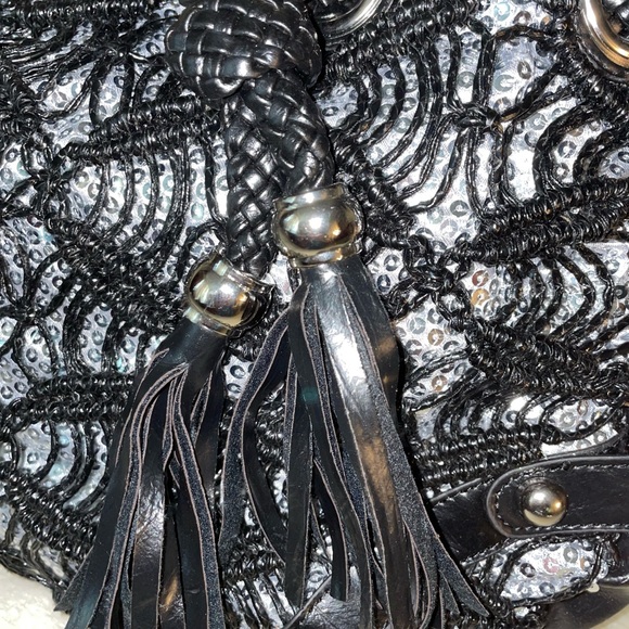 Black bling large purse by Nicole Lee silver sequin - Picture 6 of 6